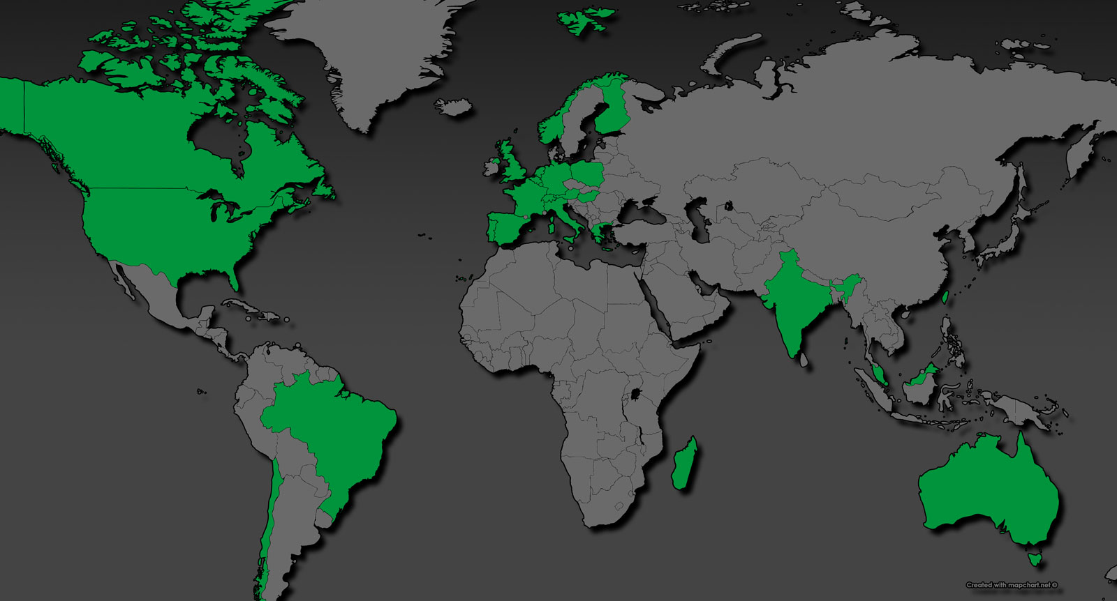 World map of countries wih owners of Geko Systems motion simulators